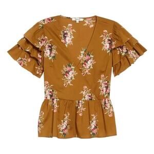Madewell Classic Corsage Tiered Sleeve Floral Peplum Top Nosegay Floral size 2